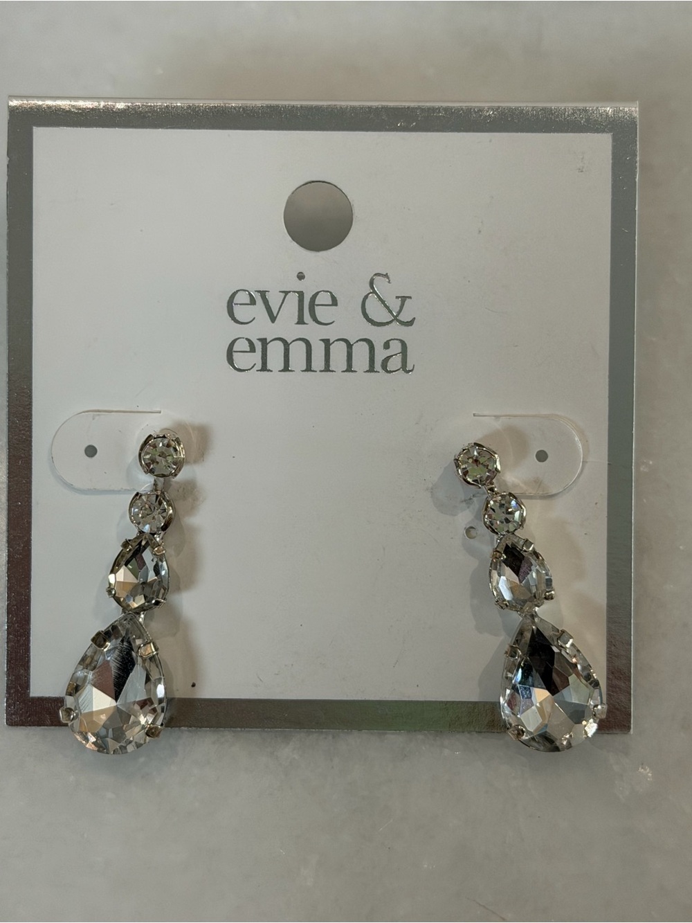 Evie & Emma Clear Crystal Teardrop Dangle Earrings